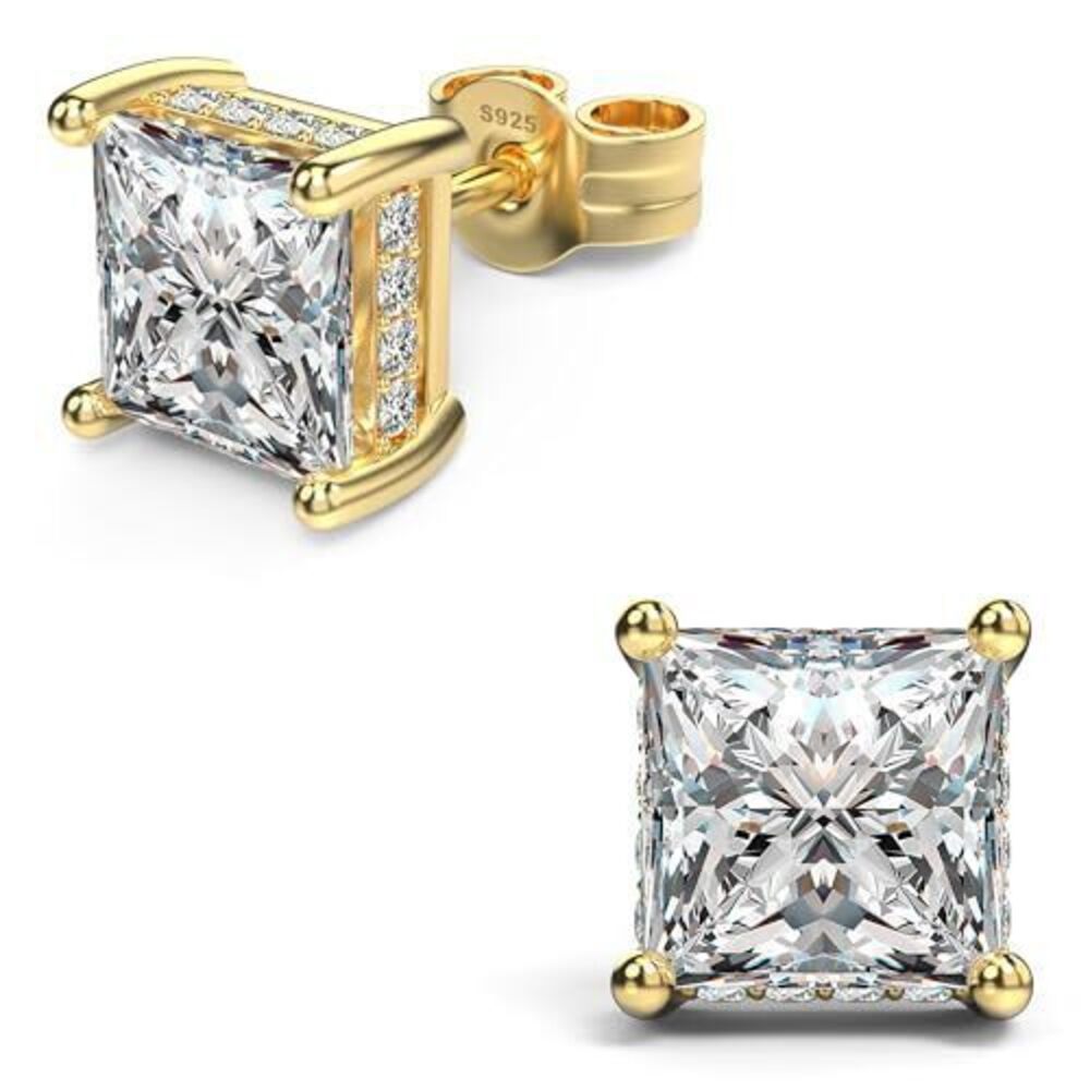 1914 18K White Gold Plated Sterling Silver Princess Cut Cubic Zirconia Stud